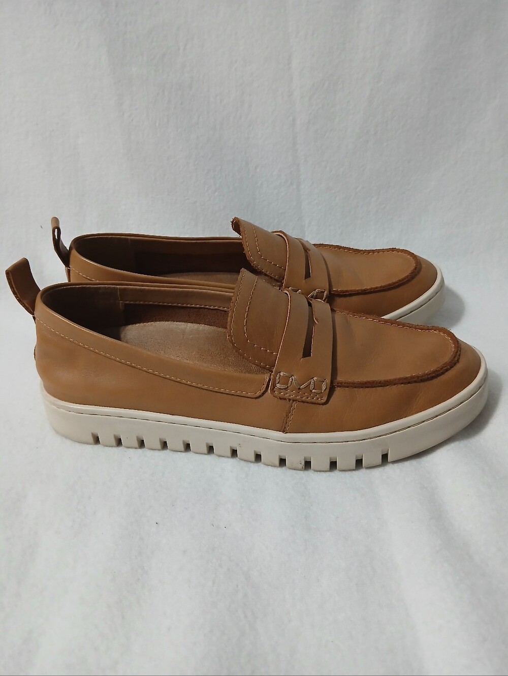Women's Tan Slip-On Penny Loafers with White Platform Sole Size 7.5.